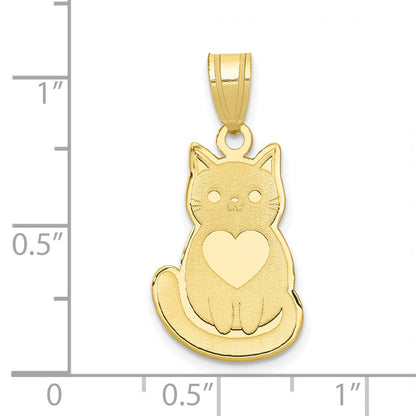 10K Yellow Gold Laser Cut Cat With Heart Charm