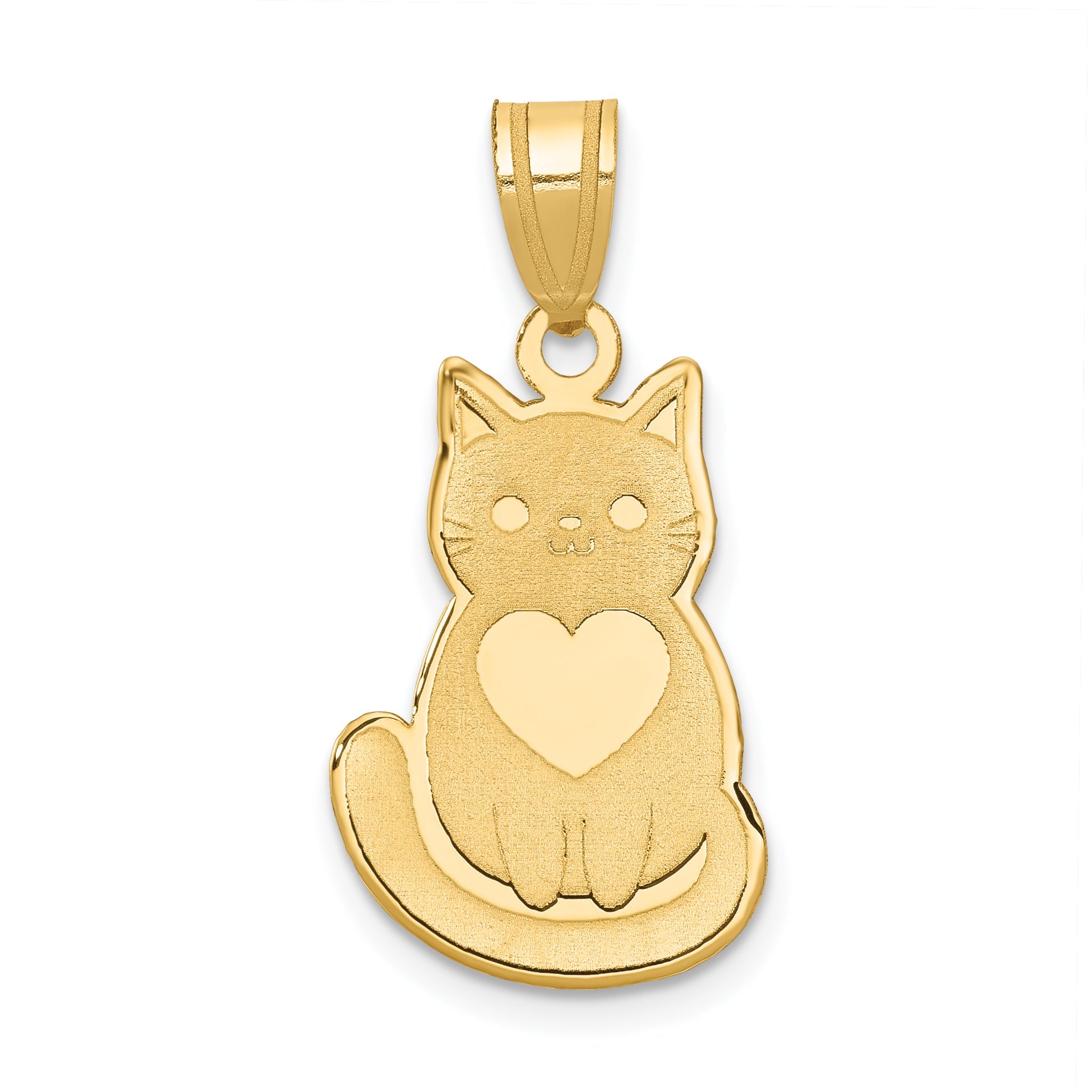 10K Yellow Gold Laser Cut Cat With Heart Charm