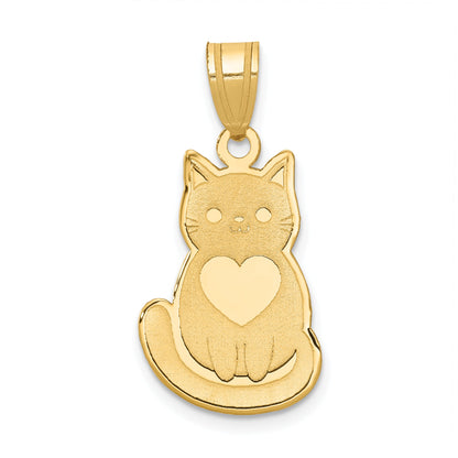10K Yellow Gold Laser Cut Cat With Heart Charm
