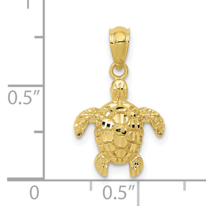 10K Yellow Gold Polished & Textured Small Dc Turtle Pendant