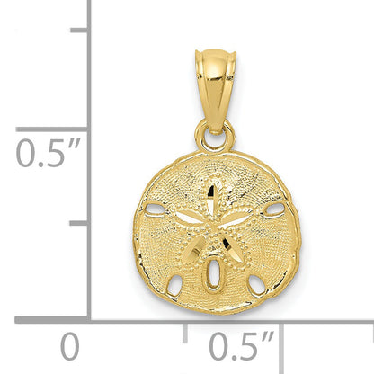10K Yellow Gold Polished & Textured Sand Dollar Pendant