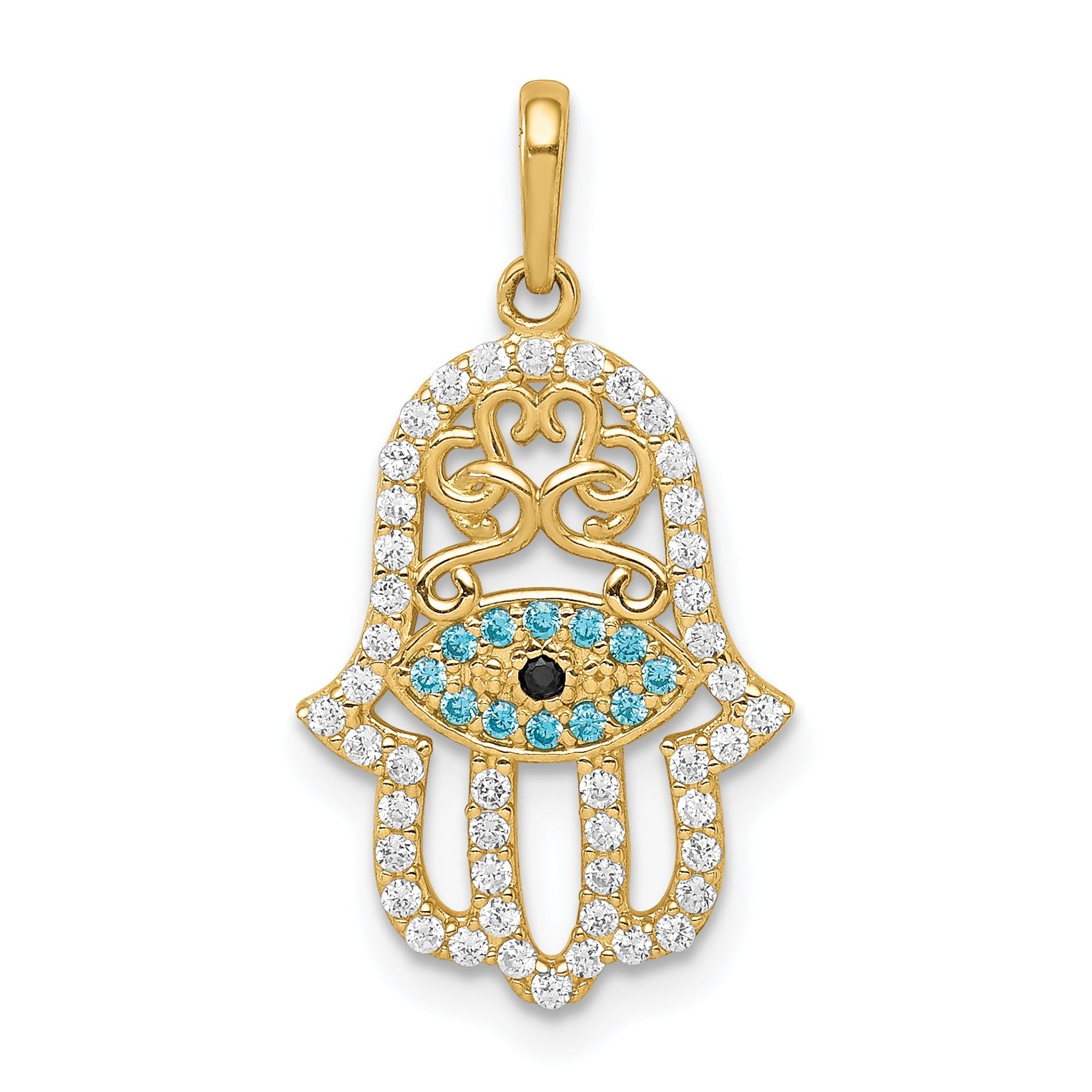 10K Yellow Gold 10K Multi-Colored Cz Hamsa Pendant