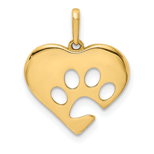 10K Yellow Gold 10K Polished Heart W/Paw Print Pendant