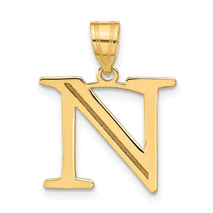 10K Yellow Gold 10K Polished Etched Letter N Initial Pendant