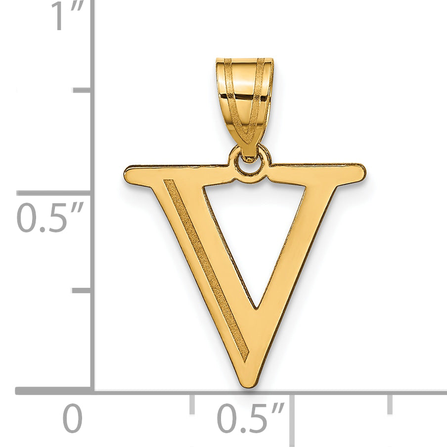 10K Yellow Gold 10K Polished Etched Letter V Initial Pendant