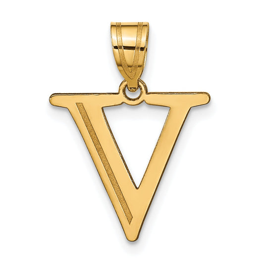 10K Yellow Gold 10K Polished Etched Letter V Initial Pendant