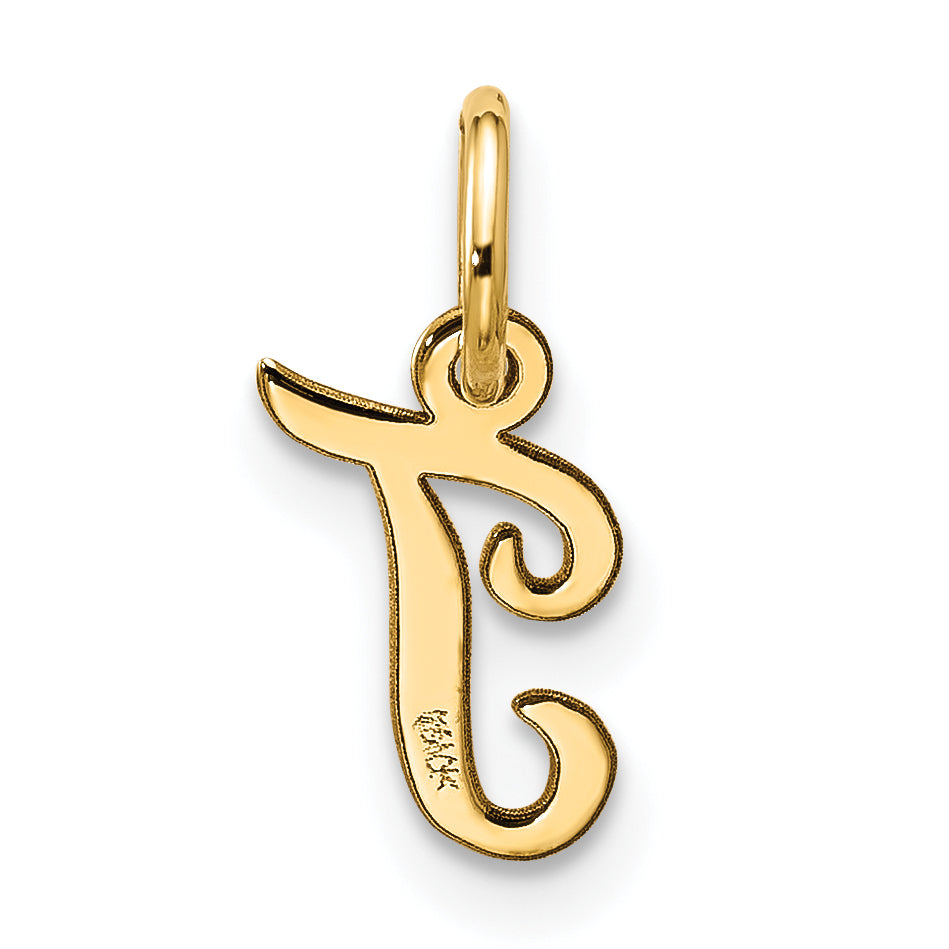 10K Yellow Gold Small Script Initial T Charm