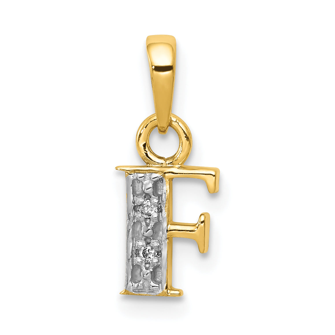 10K Yellow W/Rhodium 10K And Rhodium Diamond Initial F Charm