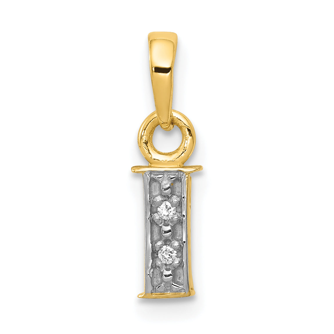 10K Yellow W/Rhodium 10K And Rhodium Diamond Initial I Charm