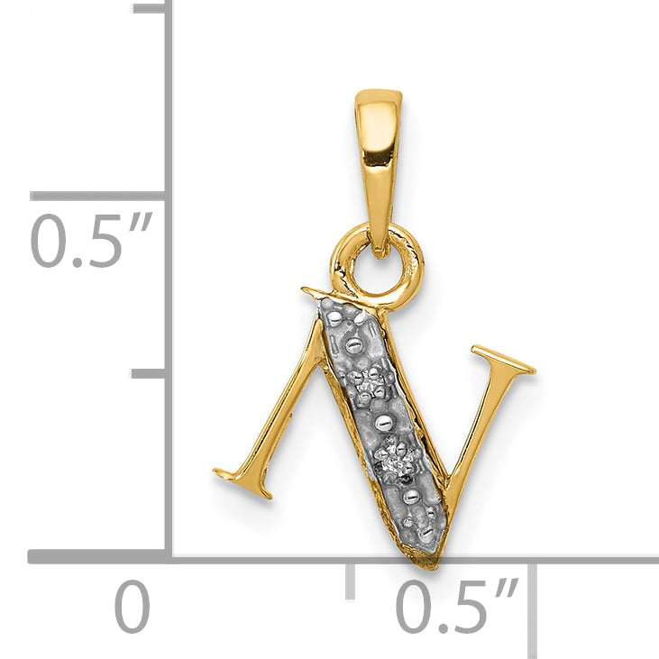 10K Yellow W/Rhodium 10K And Rhodium Diamond Initial N Charm