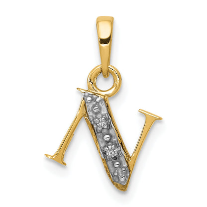 10K Yellow W/Rhodium 10K And Rhodium Diamond Initial N Charm