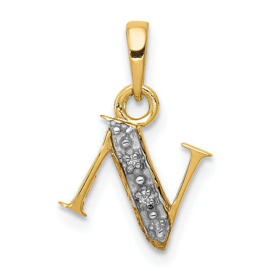 10K Yellow W/Rhodium 10K And Rhodium Diamond Initial N Charm