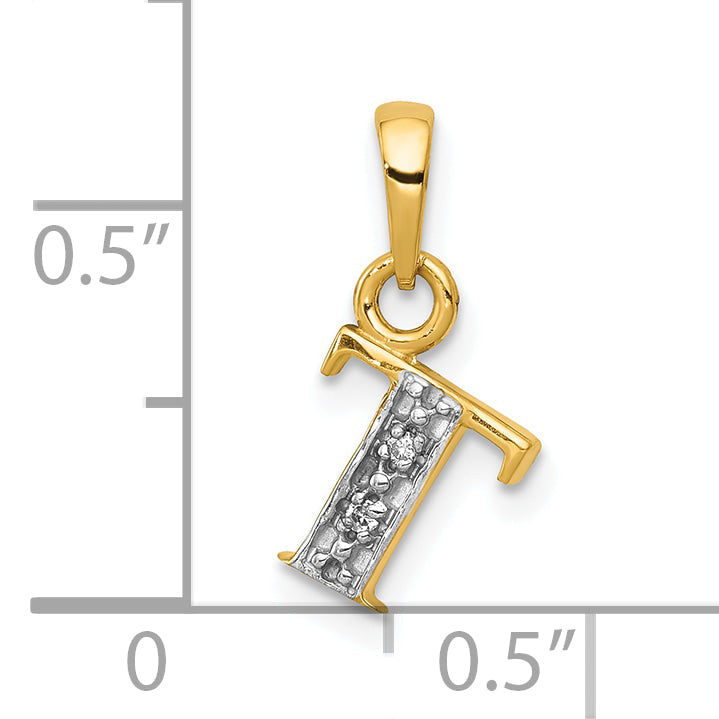10K Yellow W/Rhodium 10K And Rhodium Diamond Initial T Charm