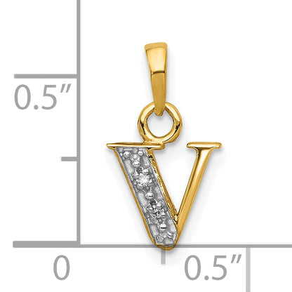 10K Yellow W/Rhodium 10K And Rhodium Diamond Initial V Charm