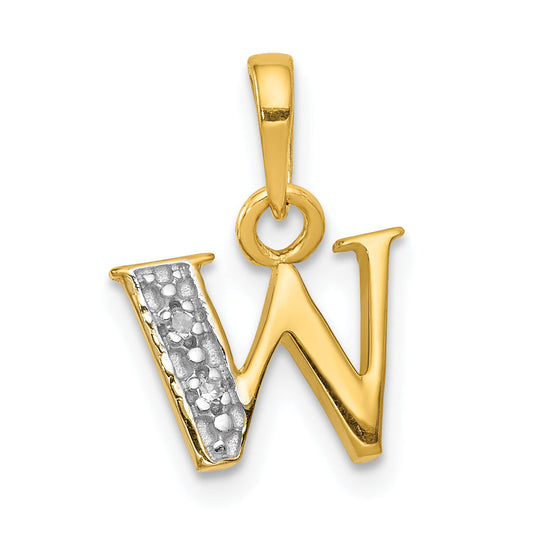 10K Yellow W/Rhodium 10K And Rhodium Diamond Initial W Charm