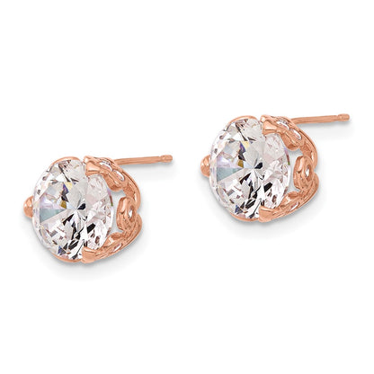 10K Rose Gold Tiara Collection Polished Cz Post Earrings