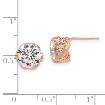 10K Rose Gold Tiara Collection Polished Cz Post Earrings