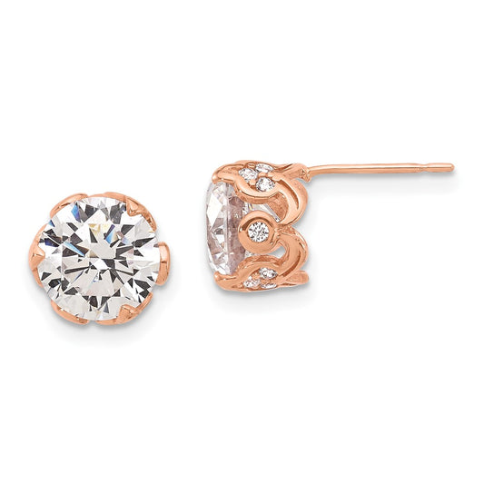 10K Rose Gold Tiara Collection Polished Cz Post Earrings