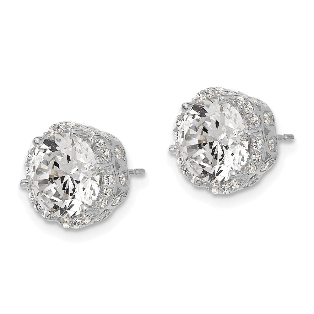 10K White Gold Tiara Collection Polished Cz Post Earrings
