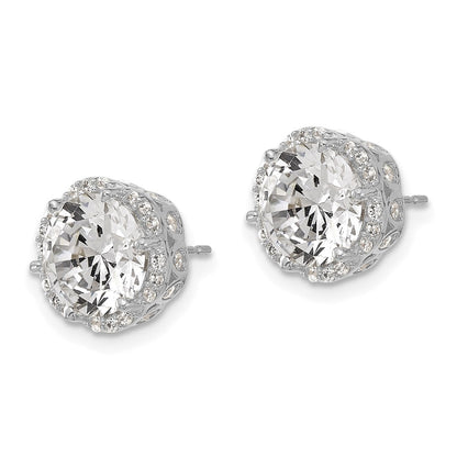 10K White Gold Tiara Collection Polished Cz Post Earrings