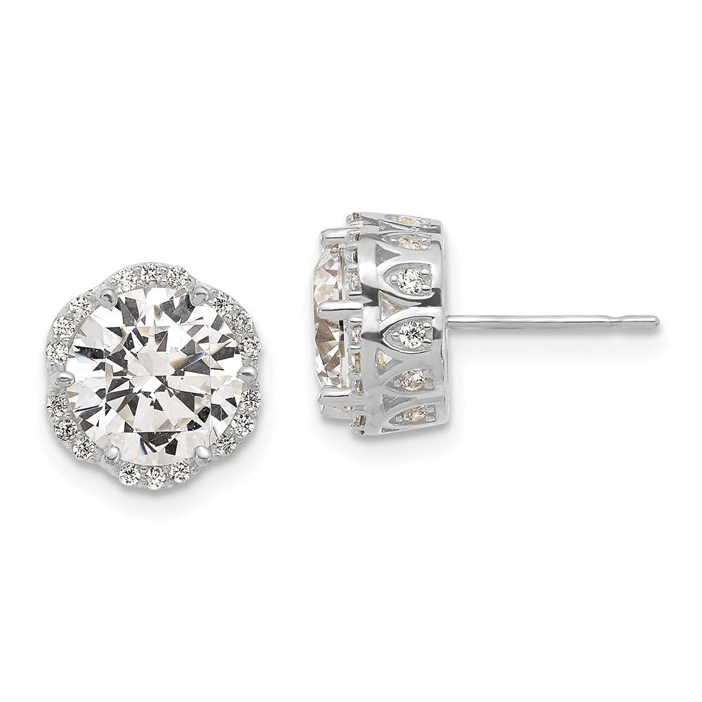 10K White Gold Tiara Collection Polished Cz Post Earrings