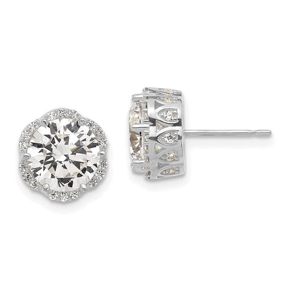 10K White Gold Tiara Collection Polished Cz Post Earrings