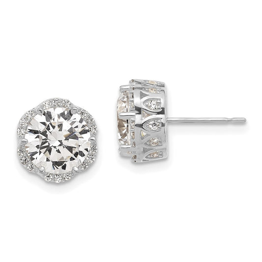 10K White Gold Tiara Collection Polished Cz Post Earrings