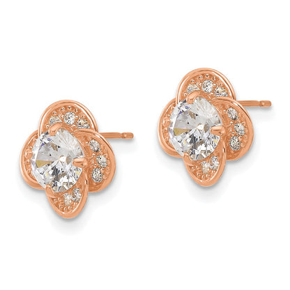 10K Rose Gold Tiara Collection Polished Cz Post Earrings