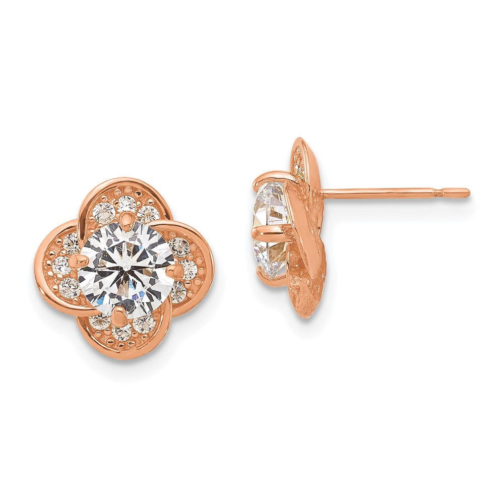 10K Rose Gold Tiara Collection Polished Cz Post Earrings