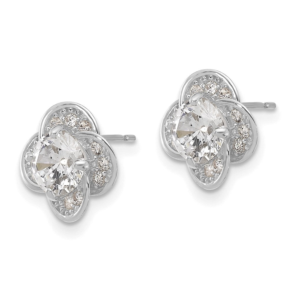 10K White Gold Tiara Collection Polished Cz Post Earrings