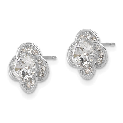 10K White Gold Tiara Collection Polished Cz Post Earrings