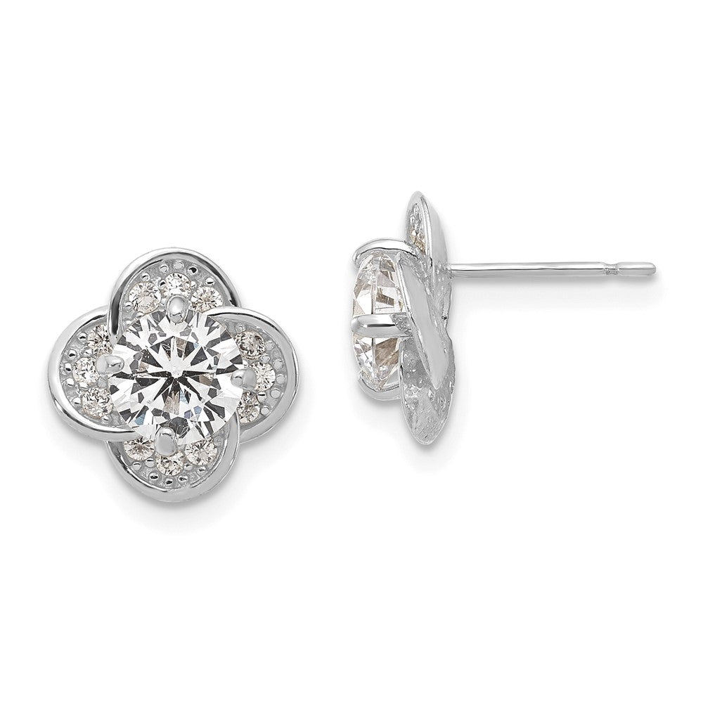10K White Gold Tiara Collection Polished Cz Post Earrings