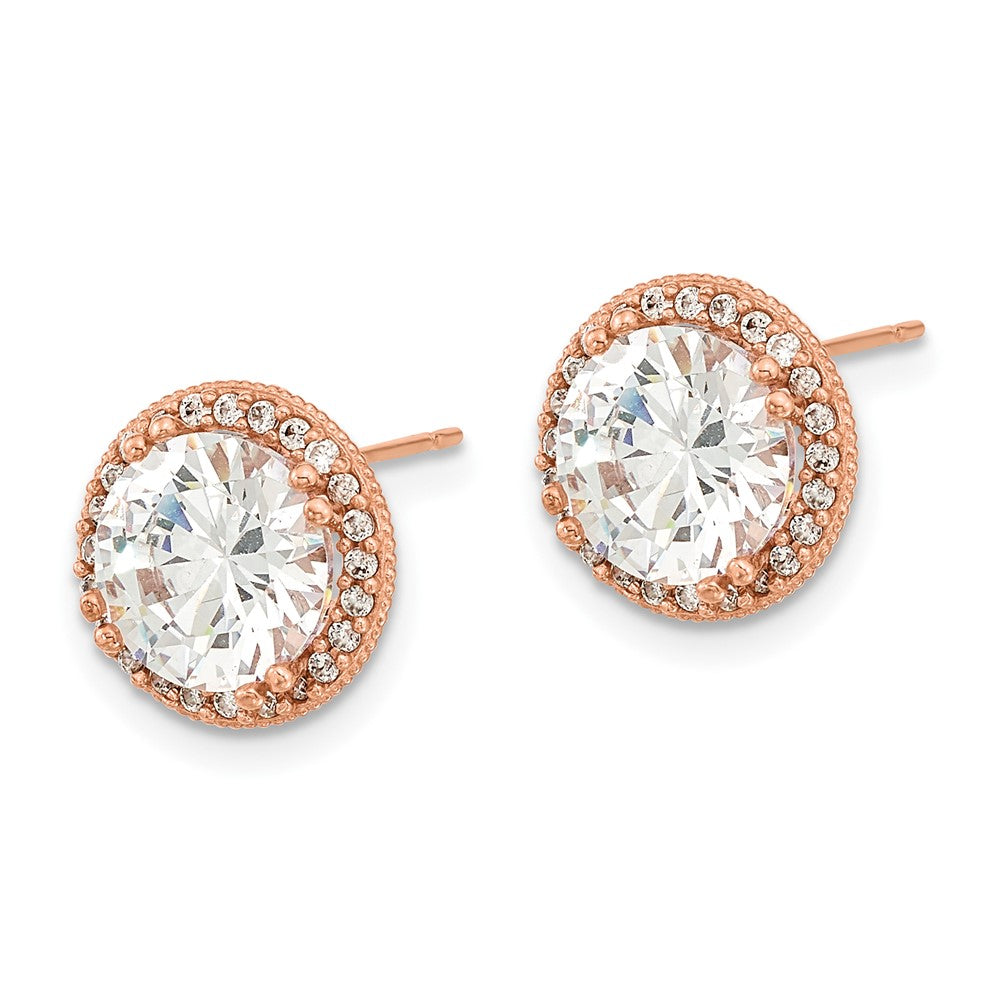10K Rose Gold Tiara Collection Polished Cz Post Earrings