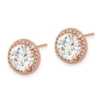 10K Rose Gold Tiara Collection Polished Cz Post Earrings
