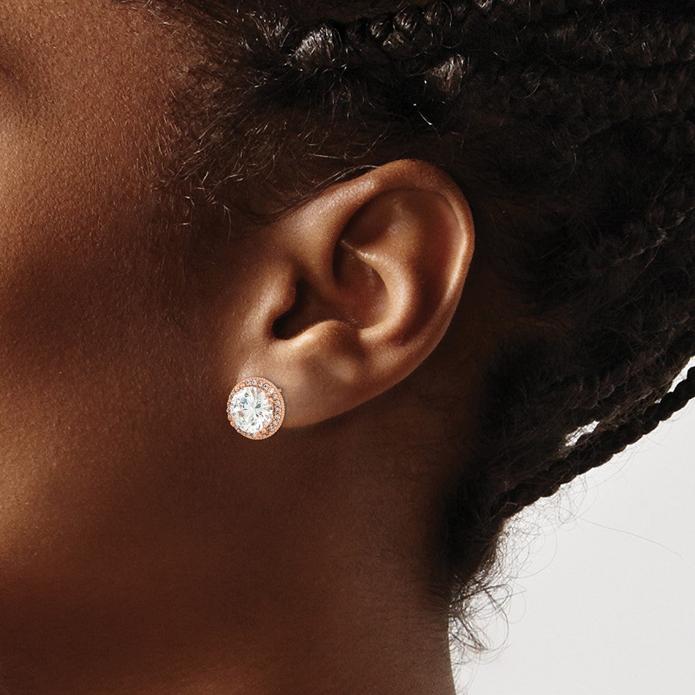 10K Rose Gold Tiara Collection Polished Cz Post Earrings