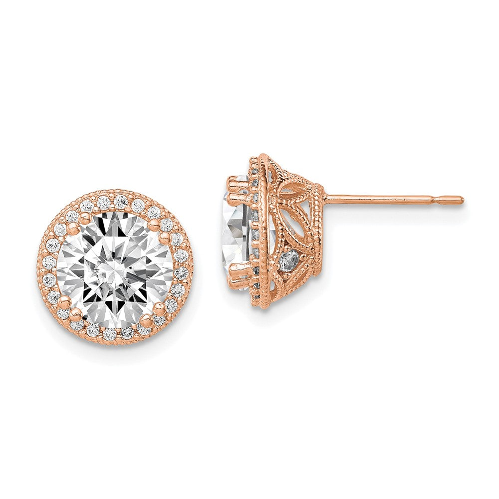 10K Rose Gold Tiara Collection Polished Cz Post Earrings