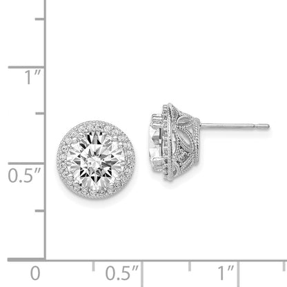 10K White Gold Tiara Collection Polished Cz Post Earrings
