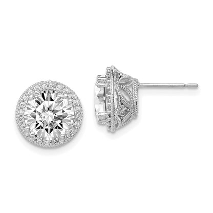 10K White Gold Tiara Collection Polished Cz Post Earrings