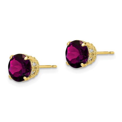 10k Yellow Gold Tiara Collection Polished Diamond Rhodolite Garnet Post Earrings