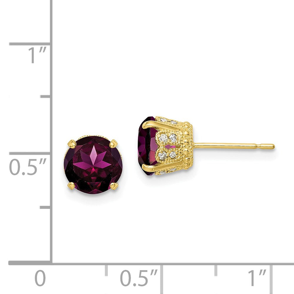 10k Yellow Gold Tiara Collection Polished Diamond Rhodolite Garnet Post Earrings