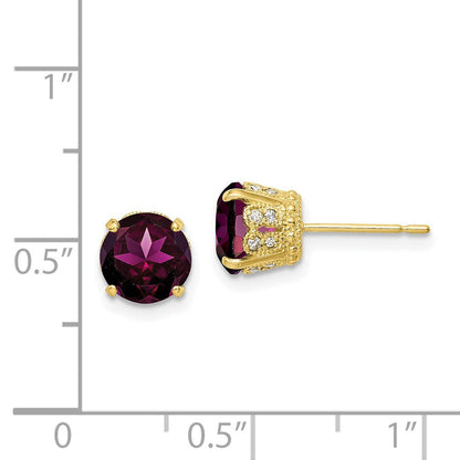 10k Yellow Gold Tiara Collection Polished Diamond Rhodolite Garnet Post Earrings