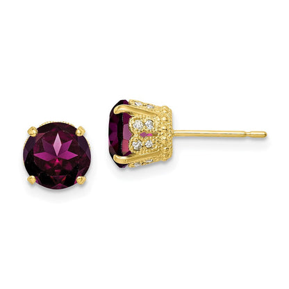 10k Yellow Gold Tiara Collection Polished Diamond Rhodolite Garnet Post Earrings