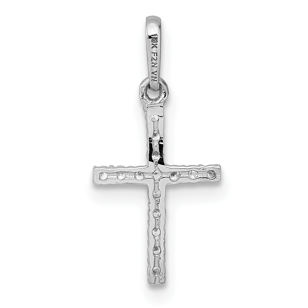 10K White Gold Polished Cz Latin Cross Pendant