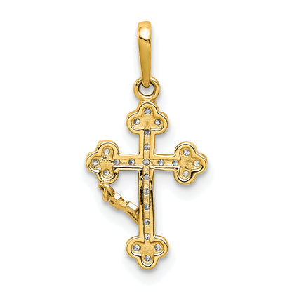 10K Yellow Gold Cz Budded Cross W/Cross Dangle Pendant
