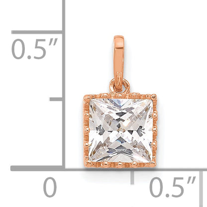 10K Rose Gold Tiara Collection Polished Square Cz Pendant