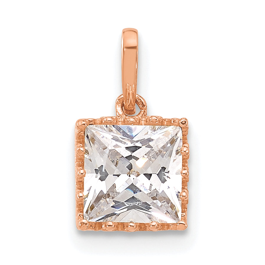 10K Rose Gold Tiara Collection Polished Square Cz Pendant