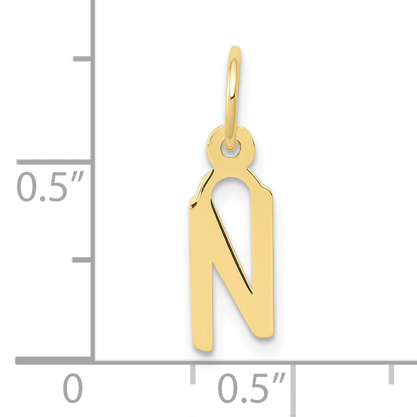 10K Yellow Gold Small Slanted Block Initial N Charm