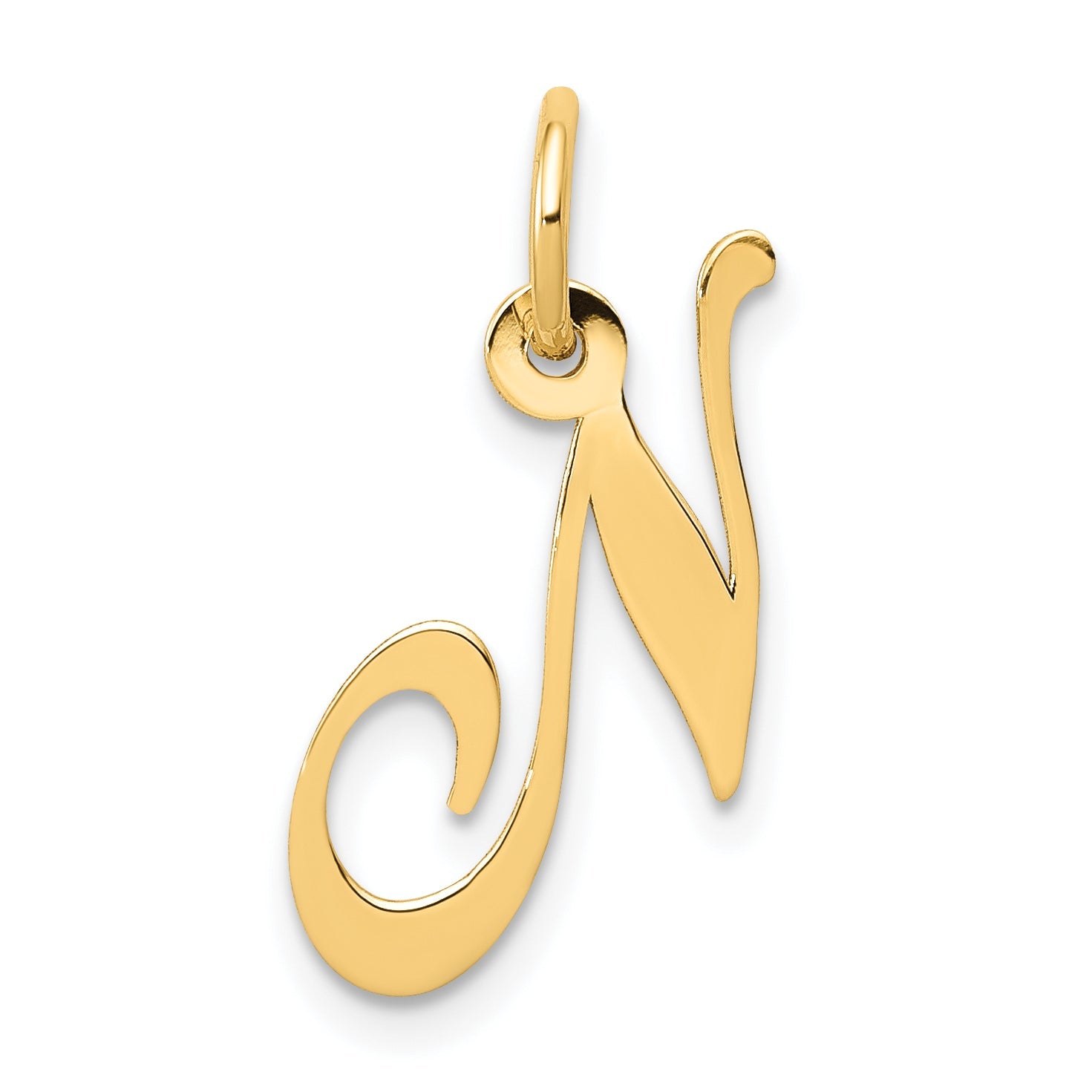 10K Yellow Gold 10K Small Fancy Script Initial N Charm