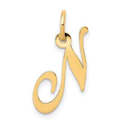 10K Yellow Gold 10K Small Fancy Script Initial N Charm