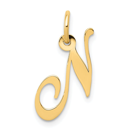 10K Yellow Gold 10K Small Fancy Script Initial N Charm